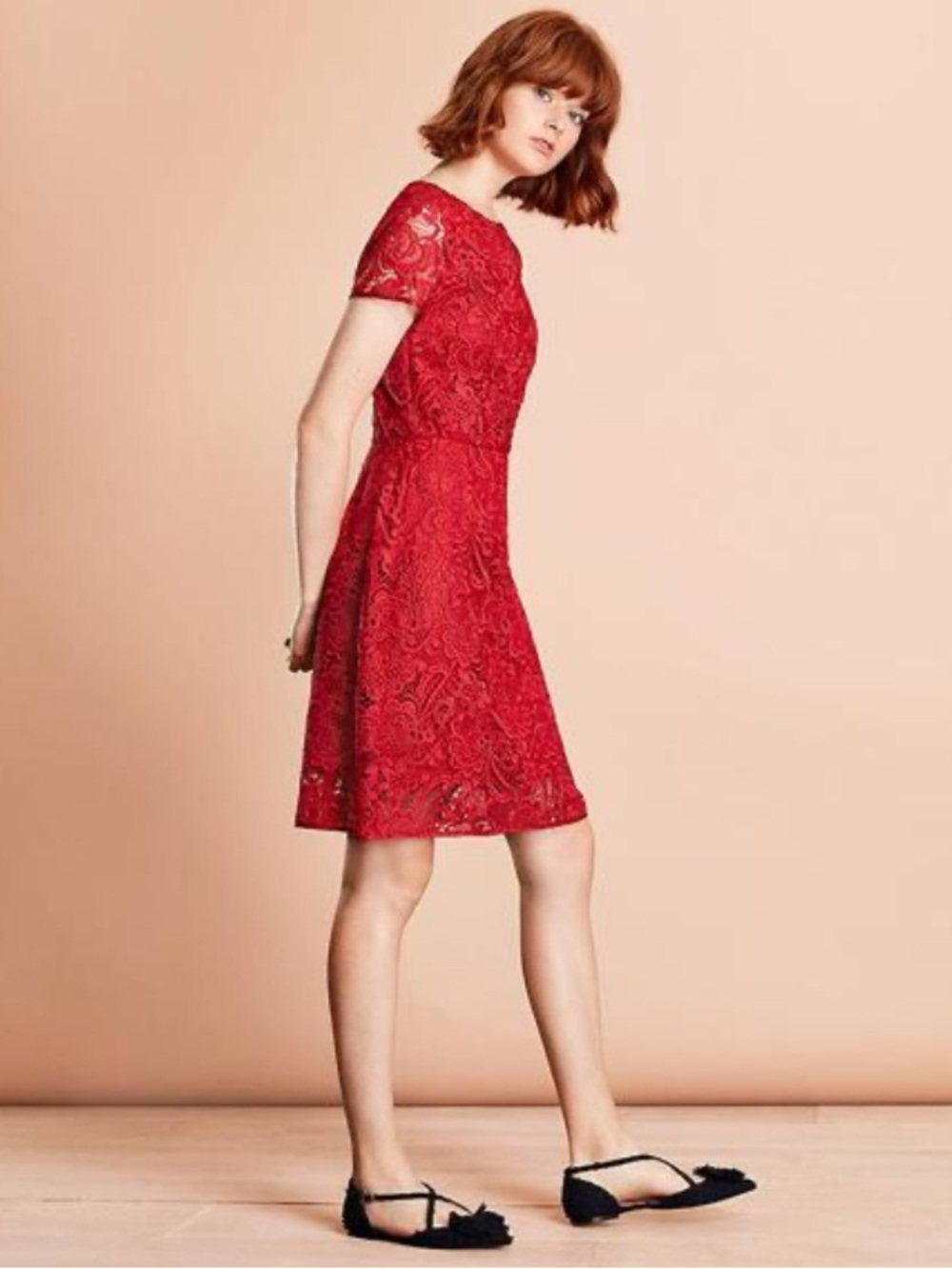 NEW Brooks Brothers Red Lace Short Sleeve Midi Dress Size 10